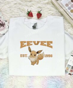 Eevee Est 1996 Embroidered Shirt, Pokemon Embroidered Hoodie, Anime Embroidered Sweatshirt (1)
