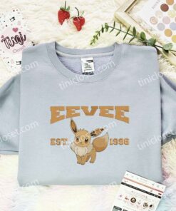Eevee Est 1996 Embroidered Shirt, Pokemon Embroidered Hoodie, Anime Embroidered Sweatshirt (2)