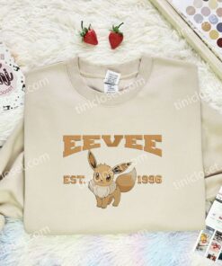 Eevee Est 1996 Embroidered Shirt, Pokemon Embroidered Hoodie, Anime Embroidered Sweatshirt (3)
