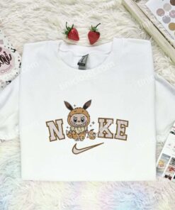 Labubu Eevee Embroidered Shirt, Pokemon Anime Embroidered Hoodie, Cartoon Embroidered Sweatshirt (2)