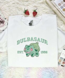 Bulbasaur Est 1996 Embroidered Shirt, Pokemon Embroidered Hoodie, Anime Embroidered Sweatshirt (1)