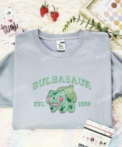 Bulbasaur Est 1996 Embroidered Shirt, Pokemon Embroidered Hoodie, Anime Embroidered Sweatshirt (2)