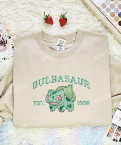 Bulbasaur Est 1996 Embroidered Shirt, Pokemon Embroidered Hoodie, Anime Embroidered Sweatshirt (3)