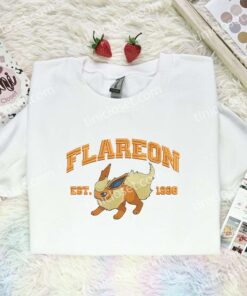 Flareon Est 1996 Embroidered Shirt, Pokemon Embroidered Hoodie, Anime Embroidered Sweatshirt (1)