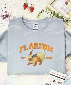 Flareon Est 1996 Embroidered Shirt, Pokemon Embroidered Hoodie, Anime Embroidered Sweatshirt (2)