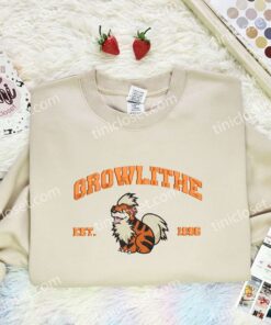 Growlithe Since 1996 Embroidered Shirt, Pokemon Embroidered Hoodie, Anime Embroidered T Shirt (1)