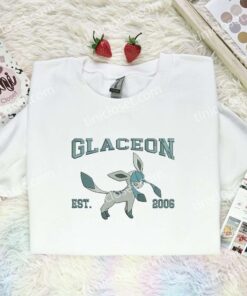 Glaceon Est 2006 Embroidered Shirt, Pokemon Embroidered Hoodie, Anime Embroidered Sweatshirt (1)