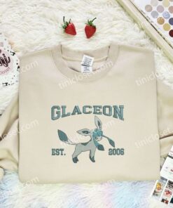 Glaceon Est 2006 Embroidered Shirt, Pokemon Embroidered Hoodie, Anime Embroidered Sweatshirt (3)