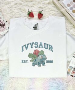 Ivysaur Est 1996 Embroidered Shirt, Pokemon Embroidered Hoodie, Anime Embroidered Sweatshirt (1)