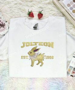 Jolteon Est 1996 Embroidered Shirt, Pokemon Embroidered Hoodie, Anime Embroidered Sweatshirt (1)