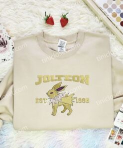 Jolteon Est 1996 Embroidered Shirt, Pokemon Embroidered Hoodie, Anime Embroidered Sweatshirt (3)