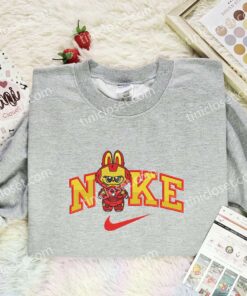 Labubu Iron Man Embroidered Shirt, Superhero Embroidered Hoodie, Cartoon Embroidered Sweatshirt (1)