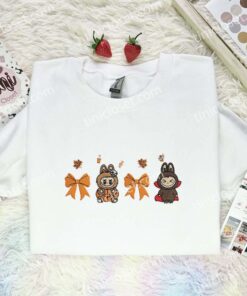 Labubu Autumn Fall Coquette Bow Embroidered Shirt, Art Toy Embroidered Hoodie, Best Gift Idea (1)