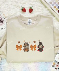 Labubu Autumn Fall Coquette Bow Embroidered Shirt, Art Toy Embroidered Hoodie, Best Gift Idea (3)