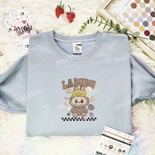 Labubu Chocolate Fluffy Monster Embroidered Shirt, Art Toy Embroidered Hoodie, Best Gift Idea