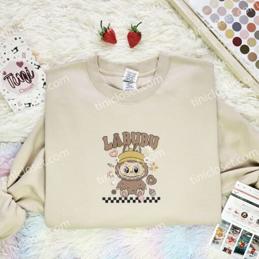 Labubu Chocolate Fluffy Monster Embroidered Shirt, Art Toy Embroidered Hoodie, Best Gift Idea
