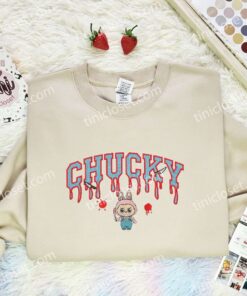 Labubu Chucky Embroidered Shirt, Art Toy Embroidered Hoodie, Halloween Embroidered T Shirt (2)