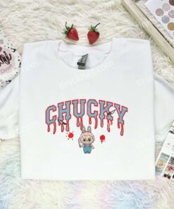 Labubu Chucky Embroidered Shirt, Art Toy Embroidered Hoodie, Halloween Embroidered T Shirt (3)