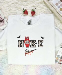 Labubu Devil Embroidered Shirt, Art Toy Embroidered Hoodie, Halloween Embroidered T Shirt (1)