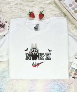 Labubu Ghostface Embroidered Shirt, Art Toy Embroidered Hoodie, Halloween Embroidered T Shirt (2)