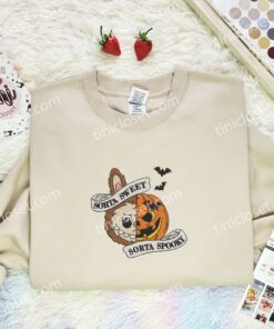 Labubu Jack O Lantern Embroidered Shirt, Art Toy Embroidered Hoodie, Halloween Embroidered T Shirt (3)