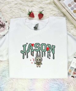 Labubu Jason Voorhees Embroidered Shirt, Art Toy Embroidered Hoodie, Halloween Embroidered T Shirt (1)