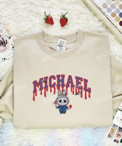 Labubu Michael Myers Embroidered Shirt, Art Toy Embroidered Hoodie, Halloween Embroidered T Shirt (1)