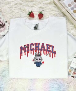 Labubu Michael Myers Embroidered Shirt, Art Toy Embroidered Hoodie, Halloween Embroidered T Shirt (2)