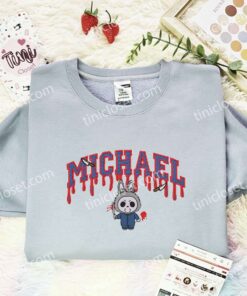 Labubu Michael Myers Embroidered Shirt, Art Toy Embroidered Hoodie, Halloween Embroidered T Shirt (3)