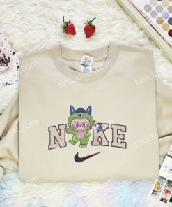 Labubu Mike Wazowski Embroidered Shirt, Monster Inc Embroidered Hoodie, Art Toy Embroidered Sweatshirt (1)