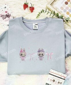 Labubu Pink Purple Coquette Bow Embroidered Shirt, Art Toy Embroidered Hoodie, Best Gift Idea (2)