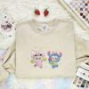 Labubu Stitch And Angel Embroidered Shirt, Art Toy Embroidered Hoodie, Best Gift Idea