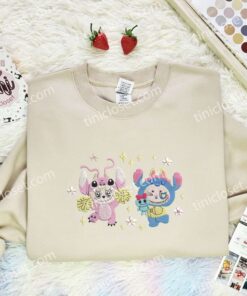 Labubu Stitch And Angel Embroidered Shirt, Art Toy Embroidered Hoodie, Best Gift Idea (3)