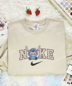 Labubu Stitch Embroidered Shirt, Disney Characters Embroidered Hoodie, Art Toy Embroidered Sweatshirt (2)