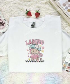 Labubu Strawberry Cream Fluffy Monster Embroidered Shirt, Art Toy Embroidered Hoodie, Best Gift Idea (1)