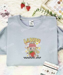 Labubu Strawberry Fluffy Monster Embroidered Shirt, Art Toy Embroidered Hoodie, Best Gift Idea (2)