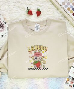 Labubu Strawberry Fluffy Monster Embroidered Shirt, Art Toy Embroidered Hoodie, Best Gift Idea (3)