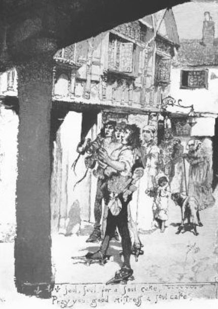 The original meaning of trick-or-treat: the poor would go from house to house, offering prayers for the dead in exchange for food.