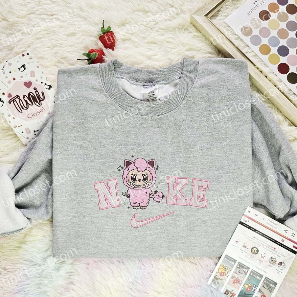 Labubu Jigglypuff Embroidered Shirt, Pokemon Anime Embroidered Hoodie, Cartoon Embroidered Sweatshirt