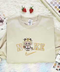 Labubu Meowth Embroidered Shirt, Pokemon Anime Embroidered Hoodie, Cartoon Embroidered Sweatshirt (1)