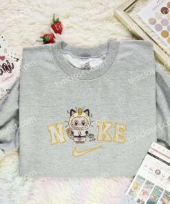 Labubu Meowth Embroidered Shirt, Pokemon Anime Embroidered Hoodie, Cartoon Embroidered Sweatshirt (2)