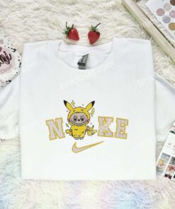 Labubu Pikachu Embroidered Shirt, Pokemon Anime Embroidered Hoodie, Cartoon Embroidered Sweatshirt (1)