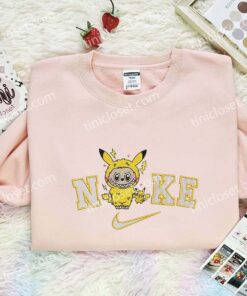 Labubu Pikachu Embroidered Shirt, Pokemon Anime Embroidered Hoodie, Cartoon Embroidered Sweatshirt (2)