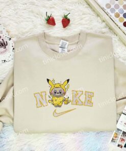 Labubu Pikachu Embroidered Shirt, Pokemon Anime Embroidered Hoodie, Cartoon Embroidered Sweatshirt (3)