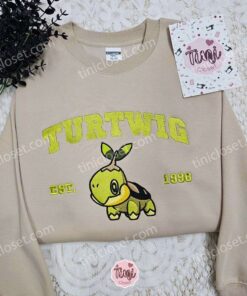 Turtwig Est 1996 Embroidered Shirt, Pokemon Embroidered Hoodie, Anime Embroidered Sweatshirt (1)