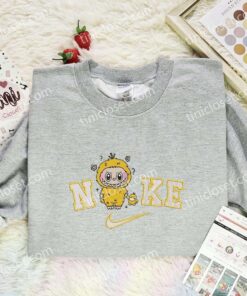 Labubu Psyduck Embroidered Shirt, Pokemon Anime Embroidered Hoodie, Cartoon Embroidered Sweatshirt (2)