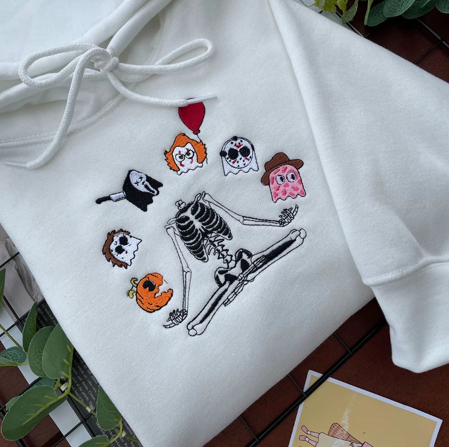 Embroidered Halloween shirts are easy to mix and match with accessories.