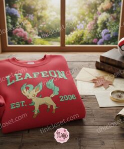 Leafeon Est 2006 Embroidered Crewneck, Eevee Evolution Pokemon Sweatshirt, Bestie Matching Shirts