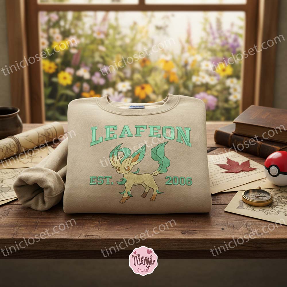 Leafeon Est 2006 Embroidered Crewneck, Eevee Evolution Pokemon Sweatshirt, Bestie Matching Shirts Leafeon Est 2006 Embroidered Crewneck, Eevee Evolution Pokemon Sweatshirt, Bestie Matching Shirts