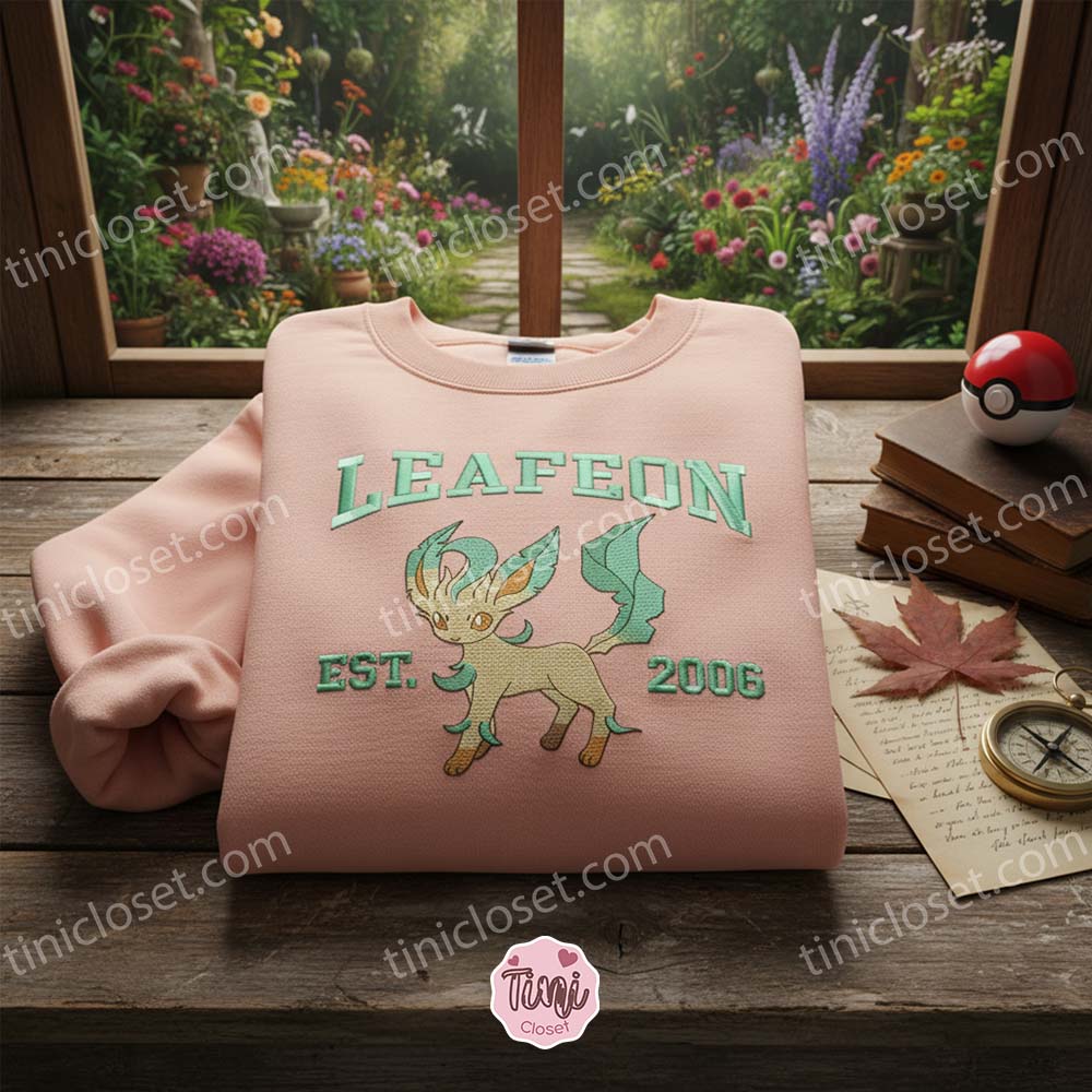 Leafeon Est 2006 Embroidered Crewneck, Eevee Evolution Pokemon Sweatshirt, Bestie Matching Shirts Leafeon Est 2006 Embroidered Crewneck, Eevee Evolution Pokemon Sweatshirt, Bestie Matching Shirts